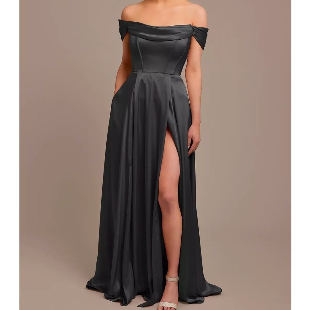 Galina Signature Charmeuse Corset Gown Black Dress 8 Bridesmaid Formal Romantic